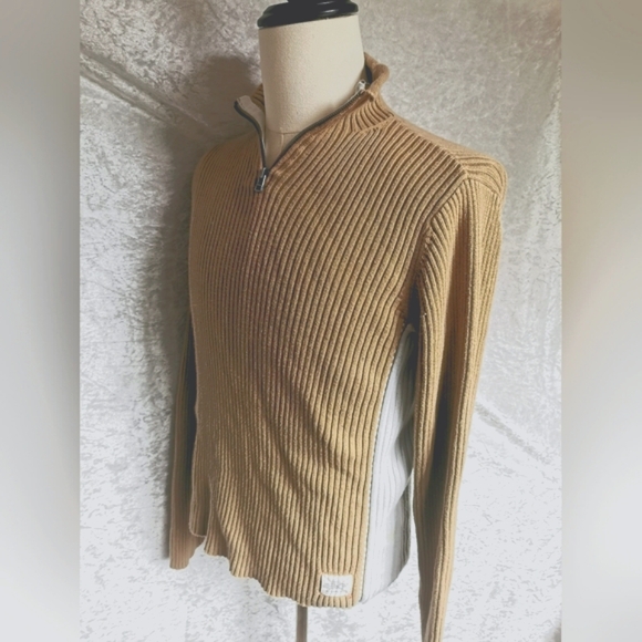 Guess type 2-81 tan white rip knit sweater quarter zip small - Picture 1 of 5
